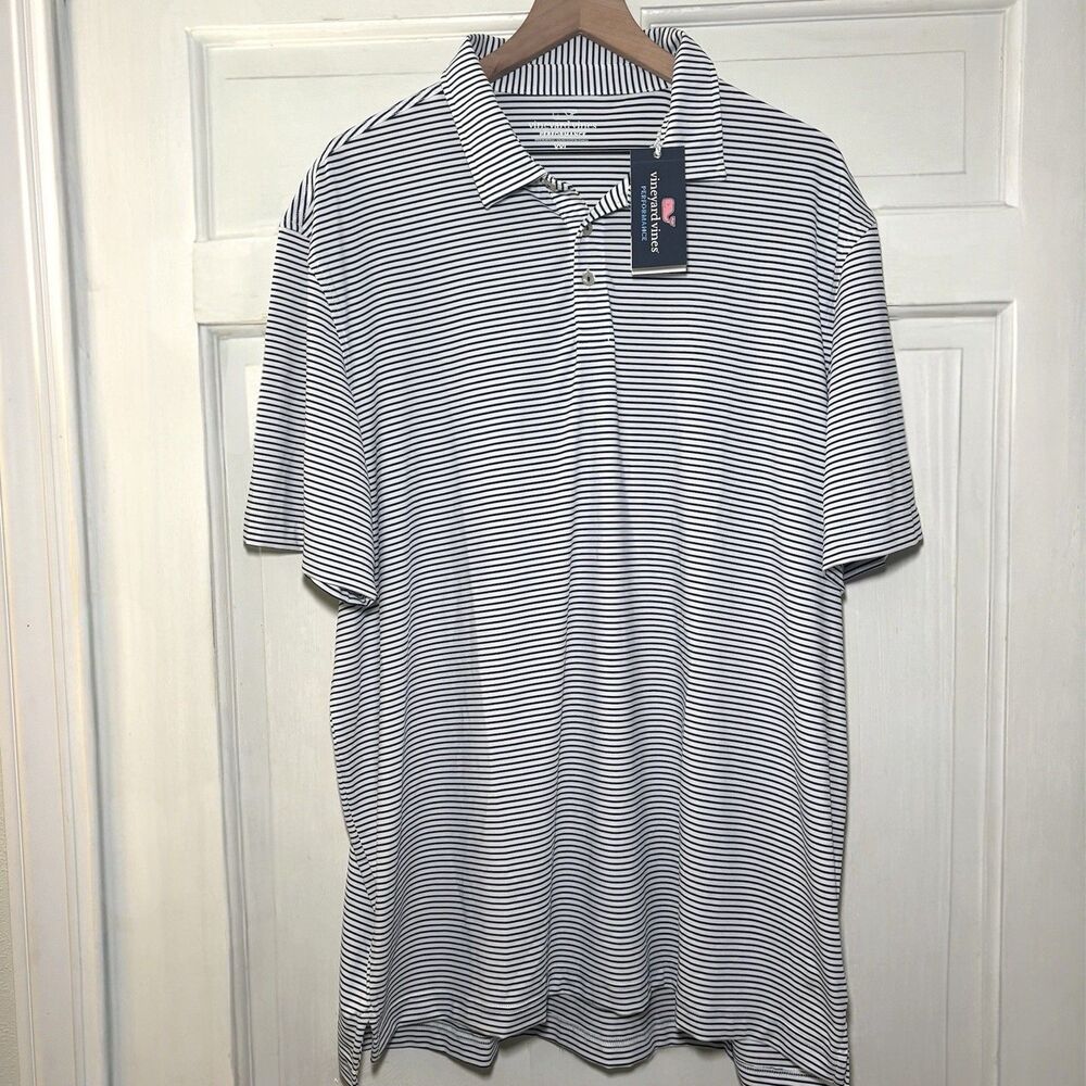 Vineyard Vines Performance Sankaty Golf Polo Blue Bradley‎ Stripe Men's XXL NEW - Picture 4 of 7